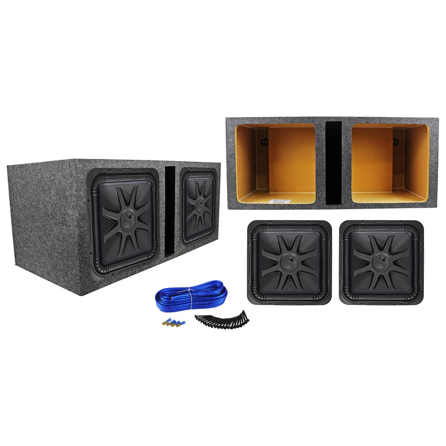 (2) Kicker L7S154 15" 4000w Solo Baric L7 Car Subwoofers+Vented Sub Box+Wire Kit - Image 2