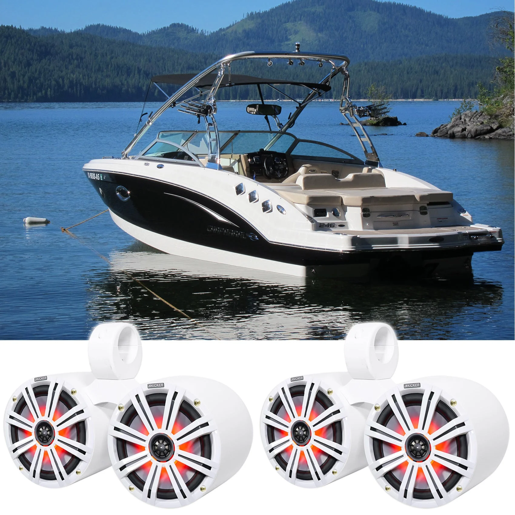 (2) Dual KICKER 45KM84L 8" 1200w Marine Boat LED Wakeboard Tower Speakers KM8 - Image 2