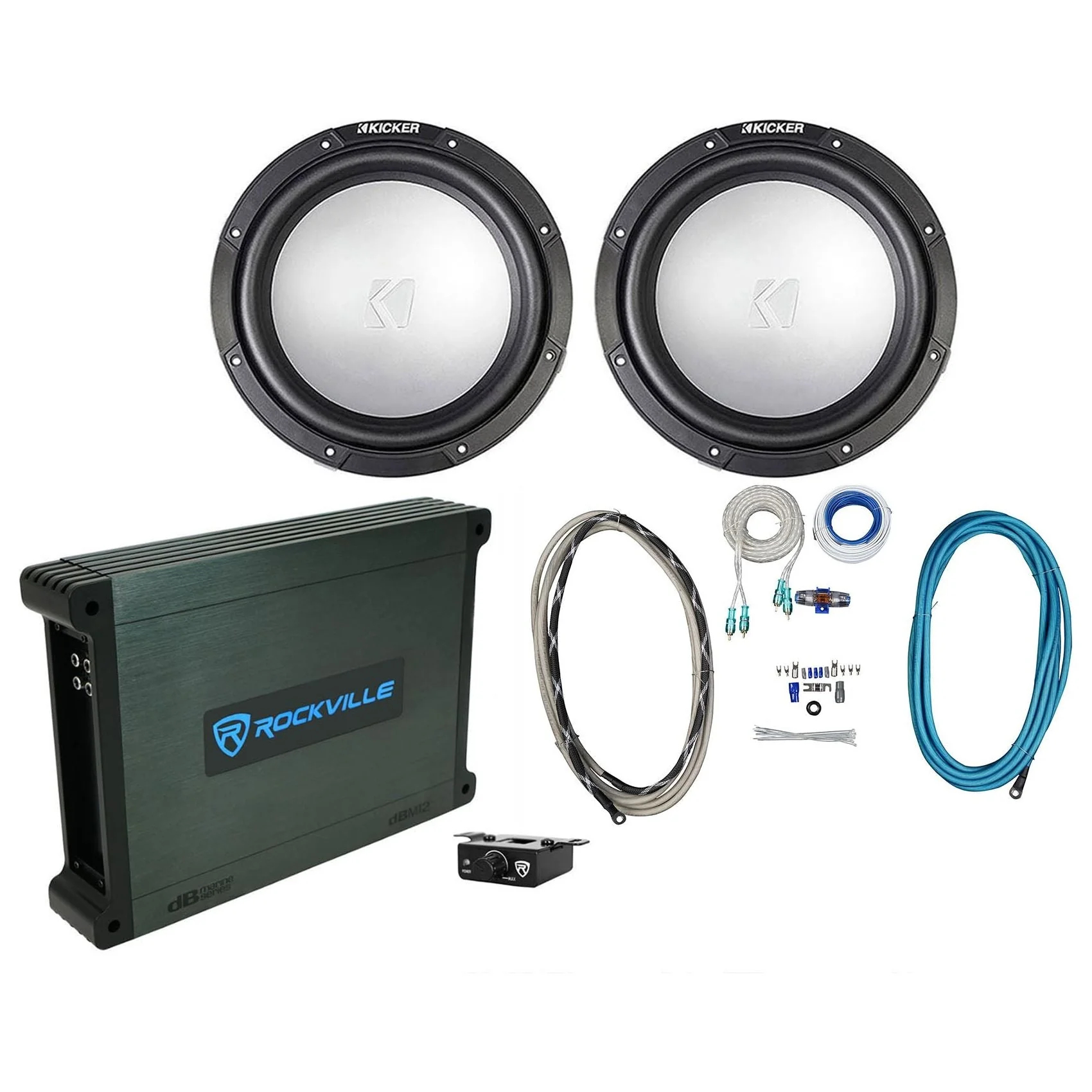 (2) KICKER 45KMF104 10" 350w Free-Air Marine Boat Subwoofers+Amplifier+Amp Kit - Image 2