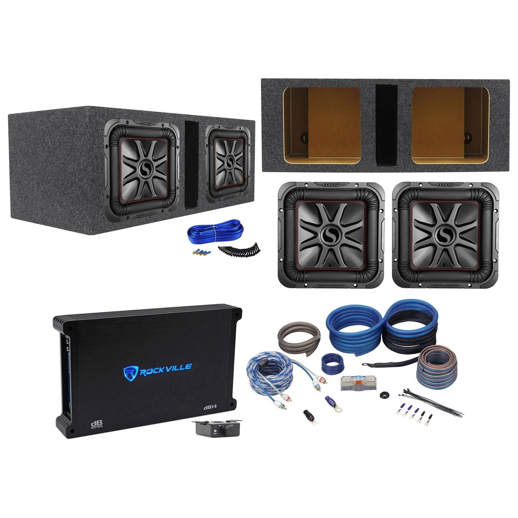 (2) KICKER 45L7R102 10" 2000w L7R Solo-Baric Subwoofers+Enclosure Box+Amplifier - Image 2