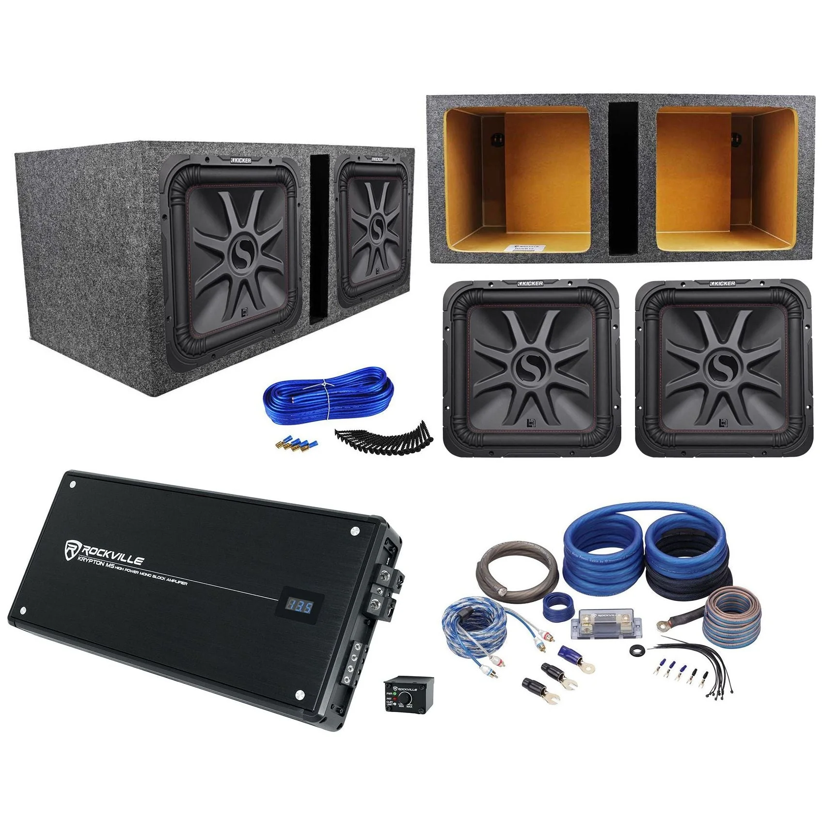 (2) KICKER 45L7R154 15" 3600w L7R Car Subwoofers+Vented Box+Amplifier+Amp Kit - Image 2