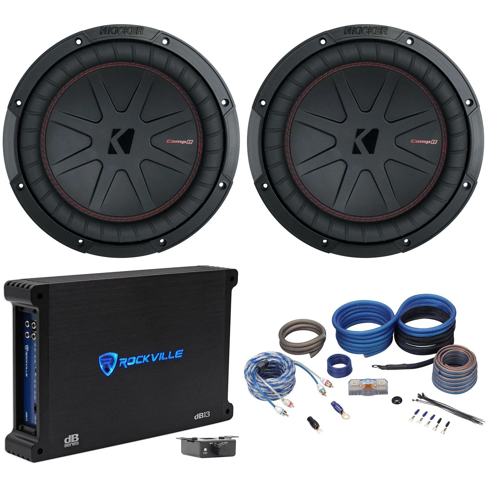(2) Kicker 48CWR102 COMPR10 10" 1600 Watt Subwoofers+Mono Amplifier+Amp Kit - Image 2
