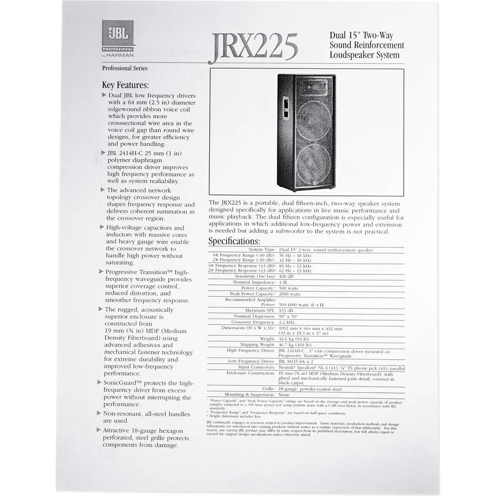 (2) JBL Pro JRX225 2000 Watt Dual 15" DJ PA Speakers+Power Amplifier+Cables - Image 9