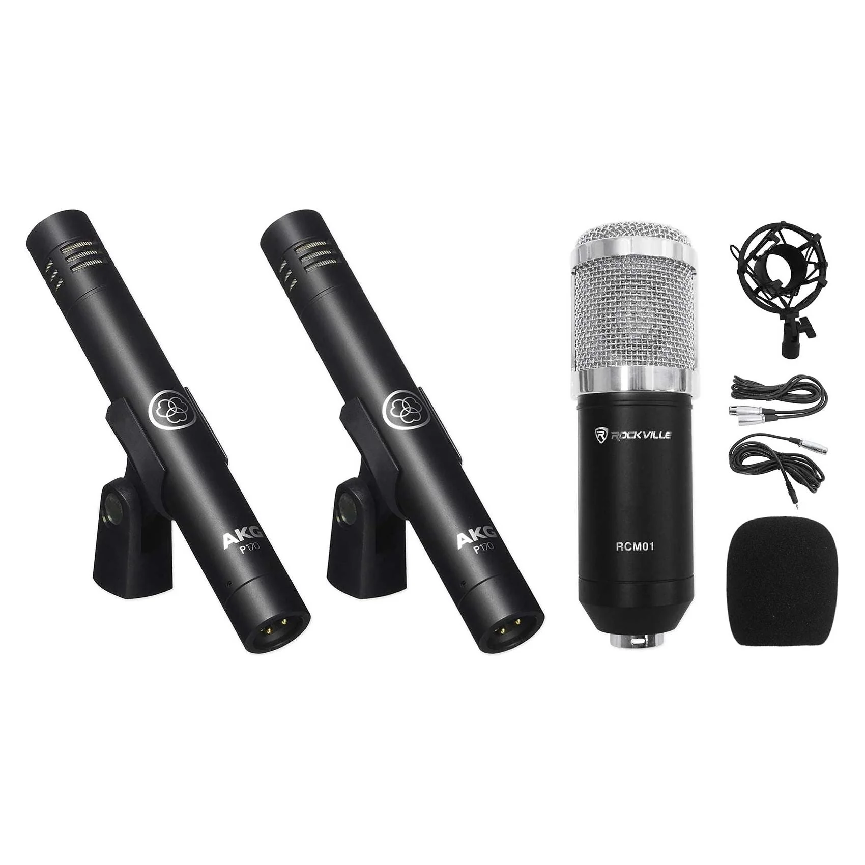 (2) AKG P170 Studio Pencil Microphones Instrument Drum Microphones+Condenser Mic - Image 2