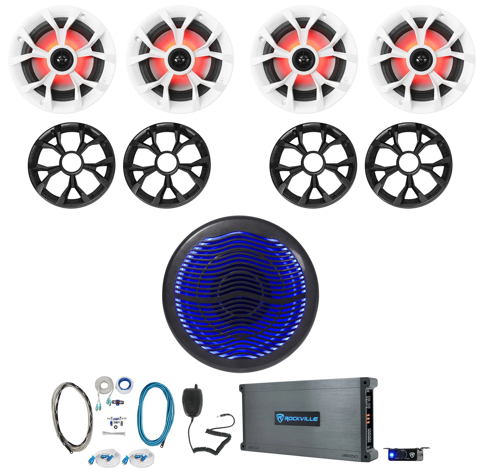RKL65MBW 4-Pack + MS10LB Subwoofer + DBM50 Amplifier Bundle