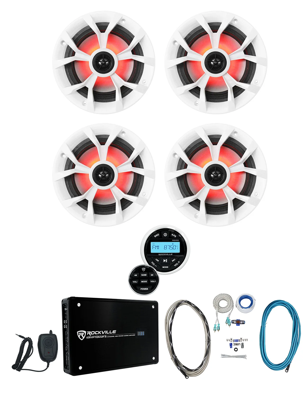 RKL65MBW 6.5" LED Speakers 4-Pack + RGHR2 Receiver + KRYPTON MF3 Amp Bundle