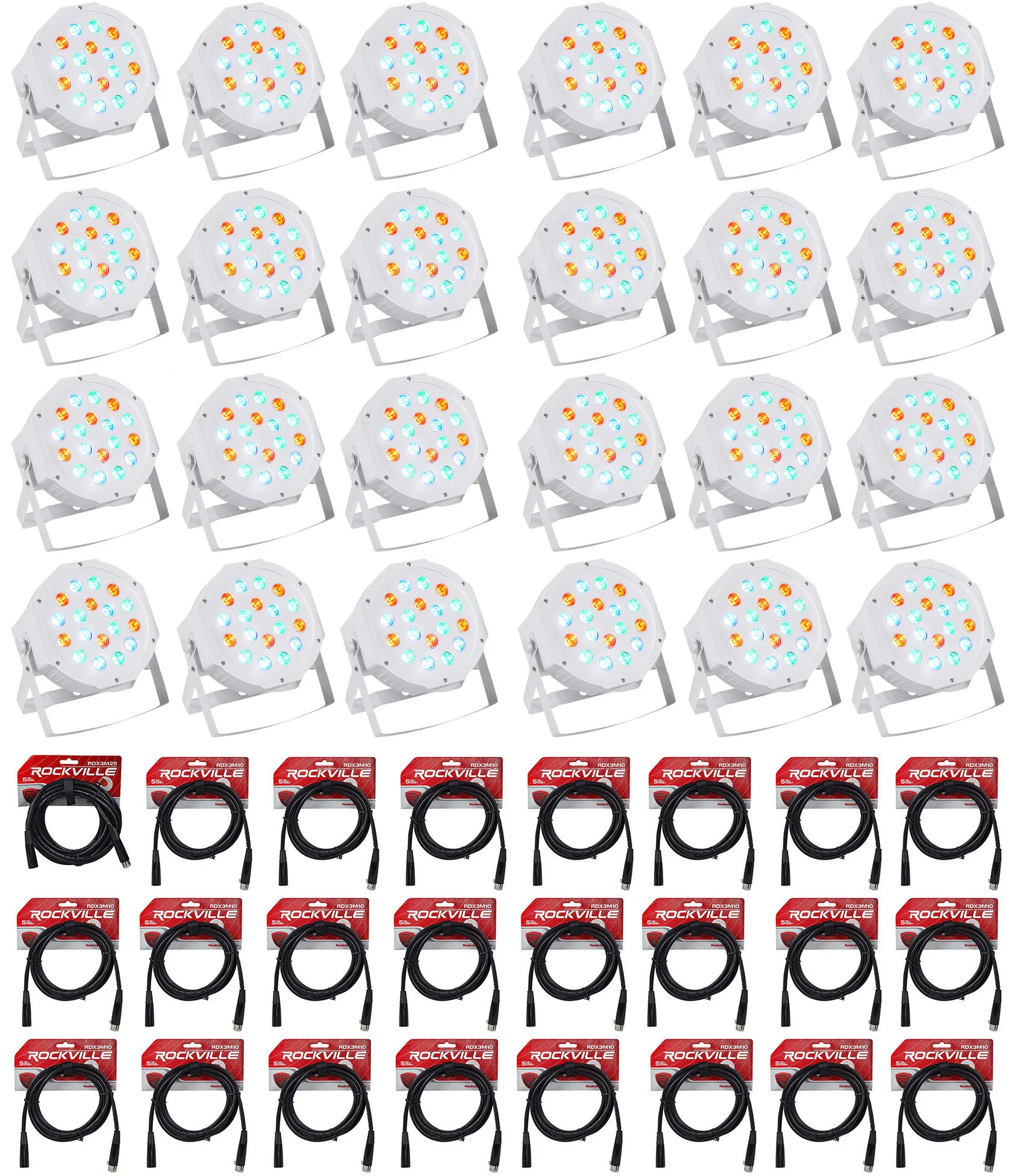 RockPAR50 White 24-Pack + DMX Cables Bundle
