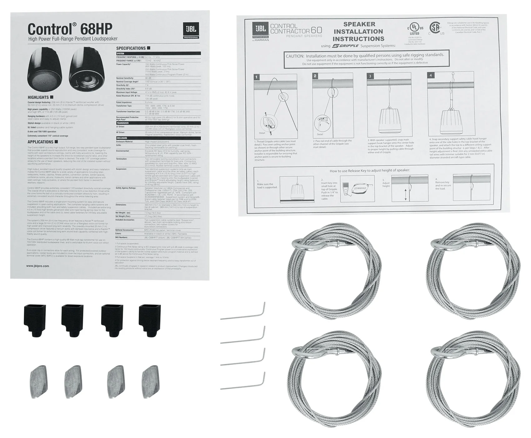 (6) JBL CONTROL 68HP-WH 70v Commercial 8" Hanging White Pendant Speakers+Amp - Image 2