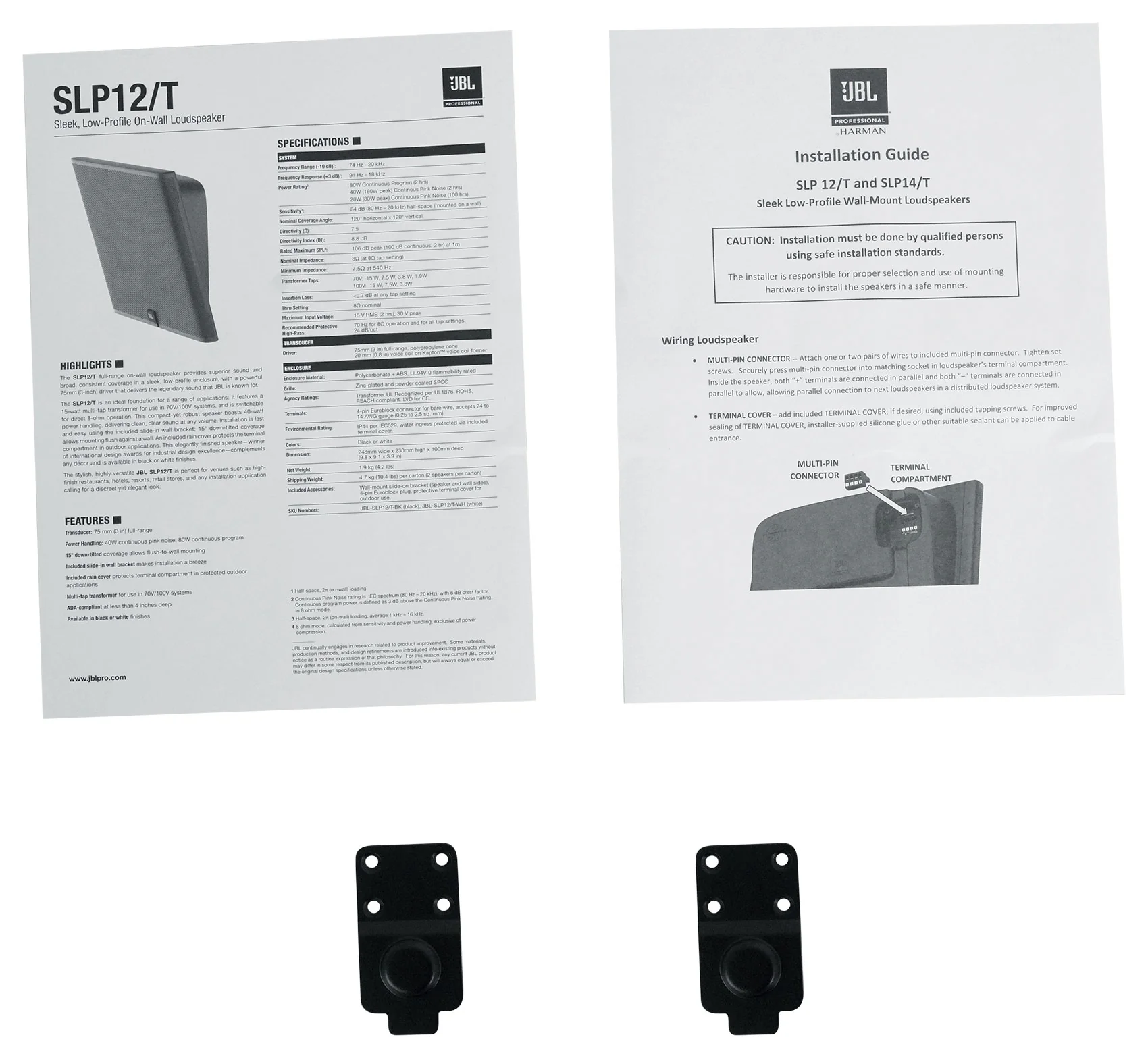 6) JBL SLP12/T-BK Sleek Low-Profile On Wall Mount 3" 70v Commercial Speakers+Amp - Image 15