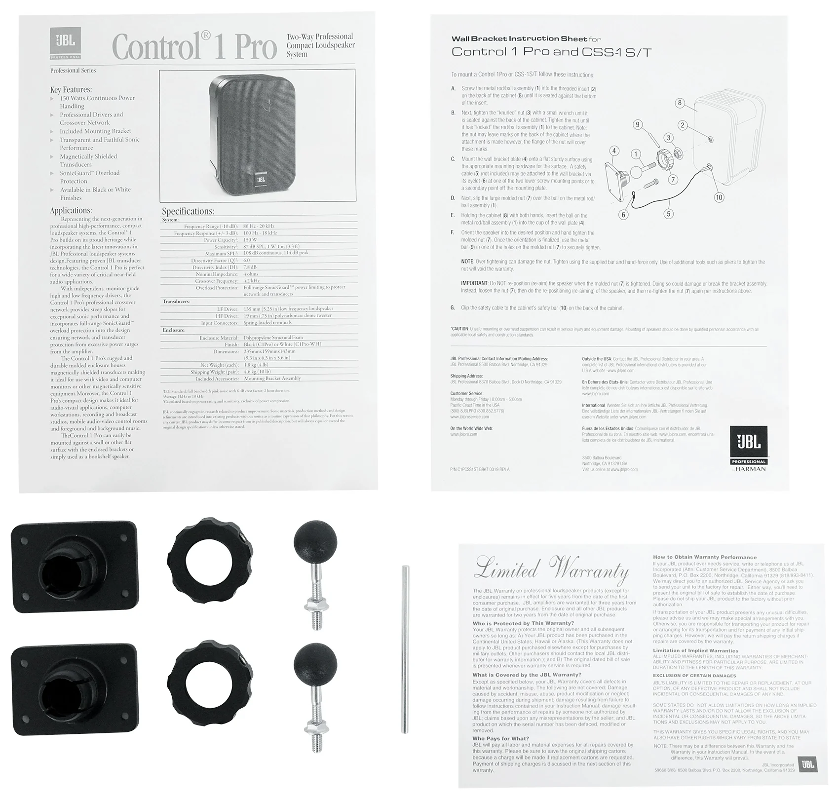 (8) JBL C1PRO Control 1 PRO Black 5.25" Wall Mount Home/Commercial Speakers - Image 8
