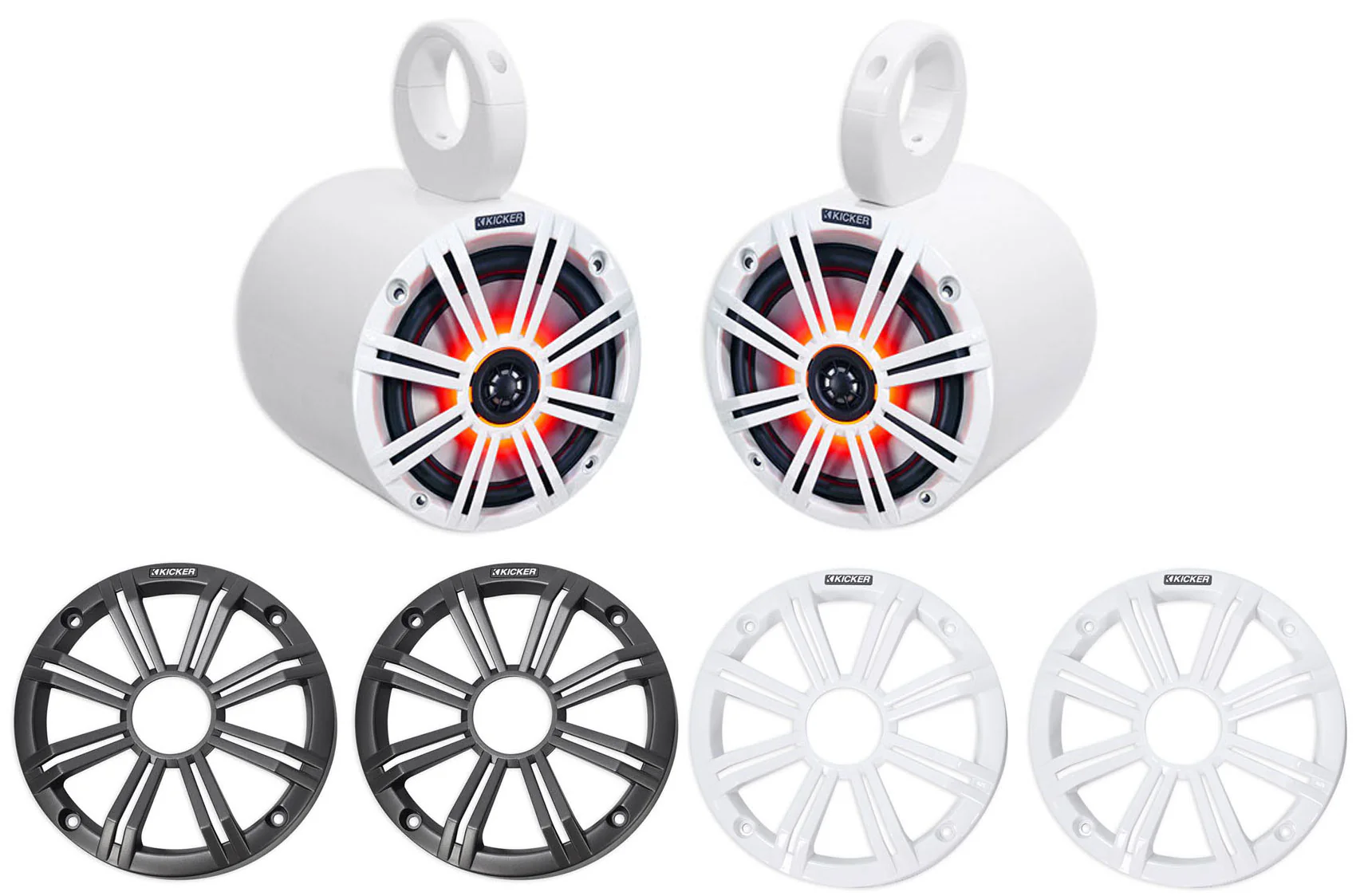 Pair KICKER 45KM654L 6.5" 390w White Marine Wakeboard Tower LED Boat Speakers