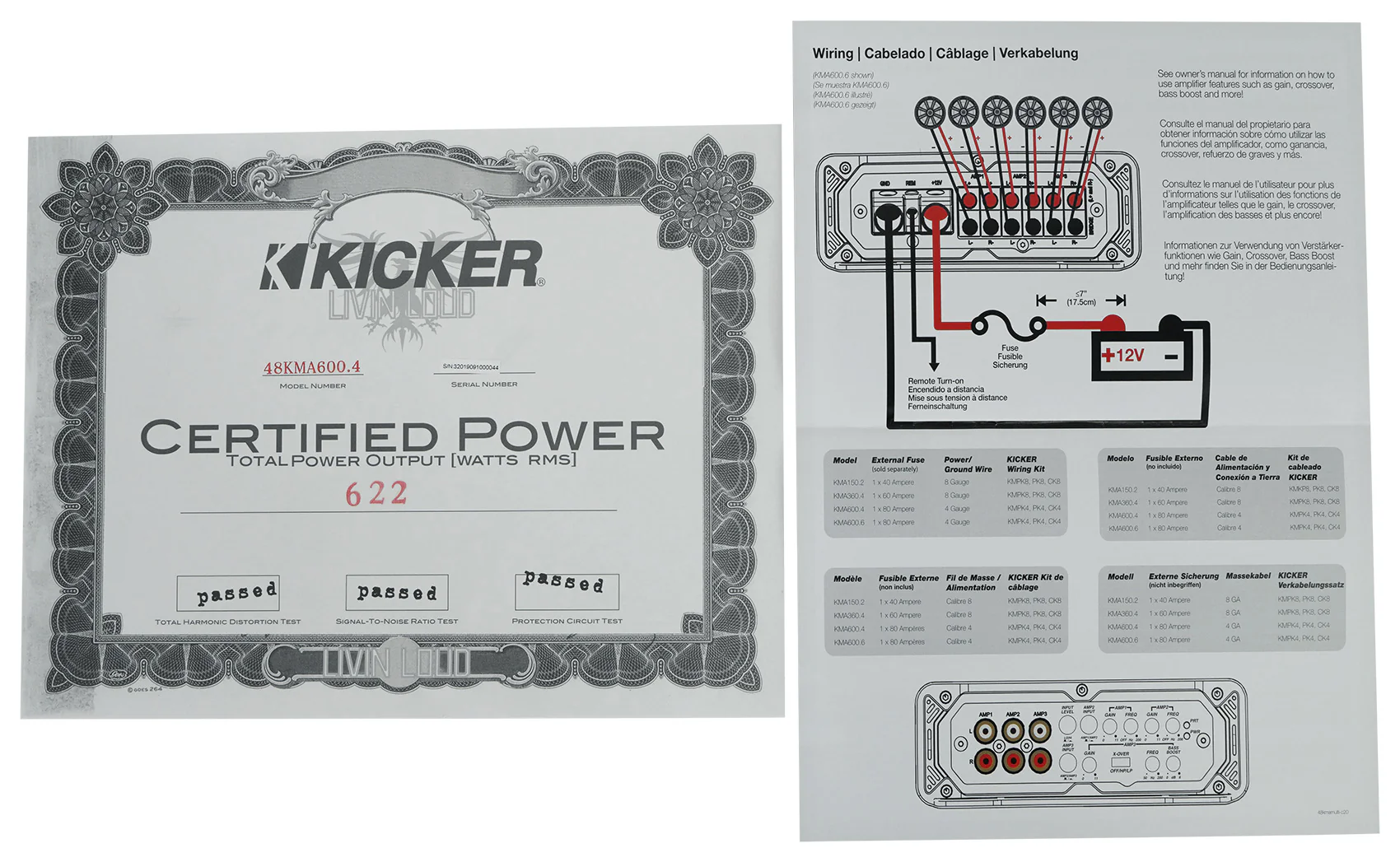 KICKER 48KMA6004 600 Watt 4-Channel Marine Boat Amplifier+Amp Kit KMA600.4 - Image 19