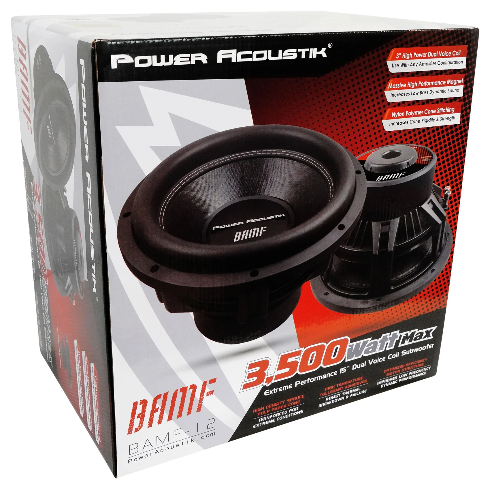 Power Acoustik BAMF-124 12" 3500w Car Audio Subwoofer+Sealed Sub Box Enclosure - Image 2