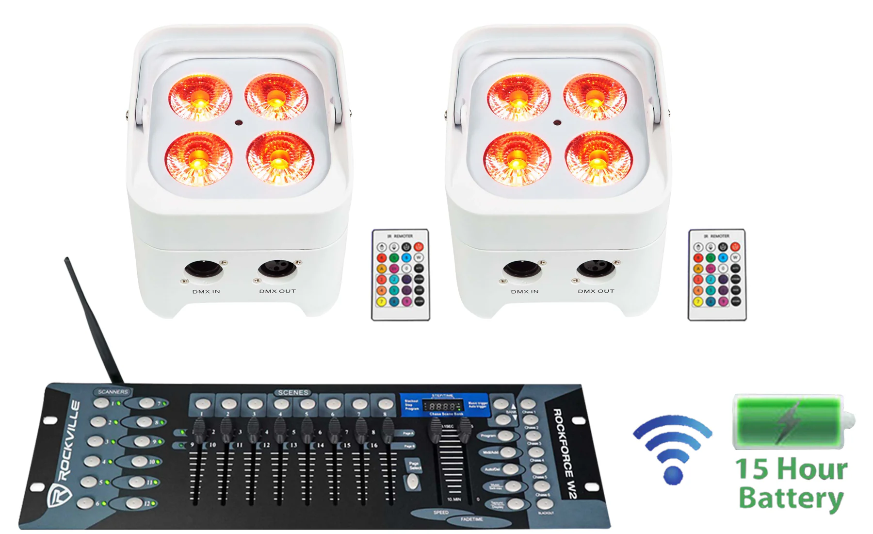 BEST PAR 50 White 2-Pack + ROCKFORCE W2 Controller Bundle