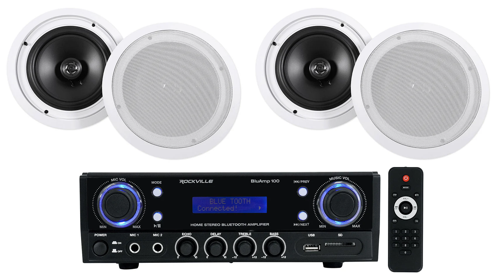 BLUAMP 100 + HC85 8" Ceiling Speakers 4-Pack Bundle