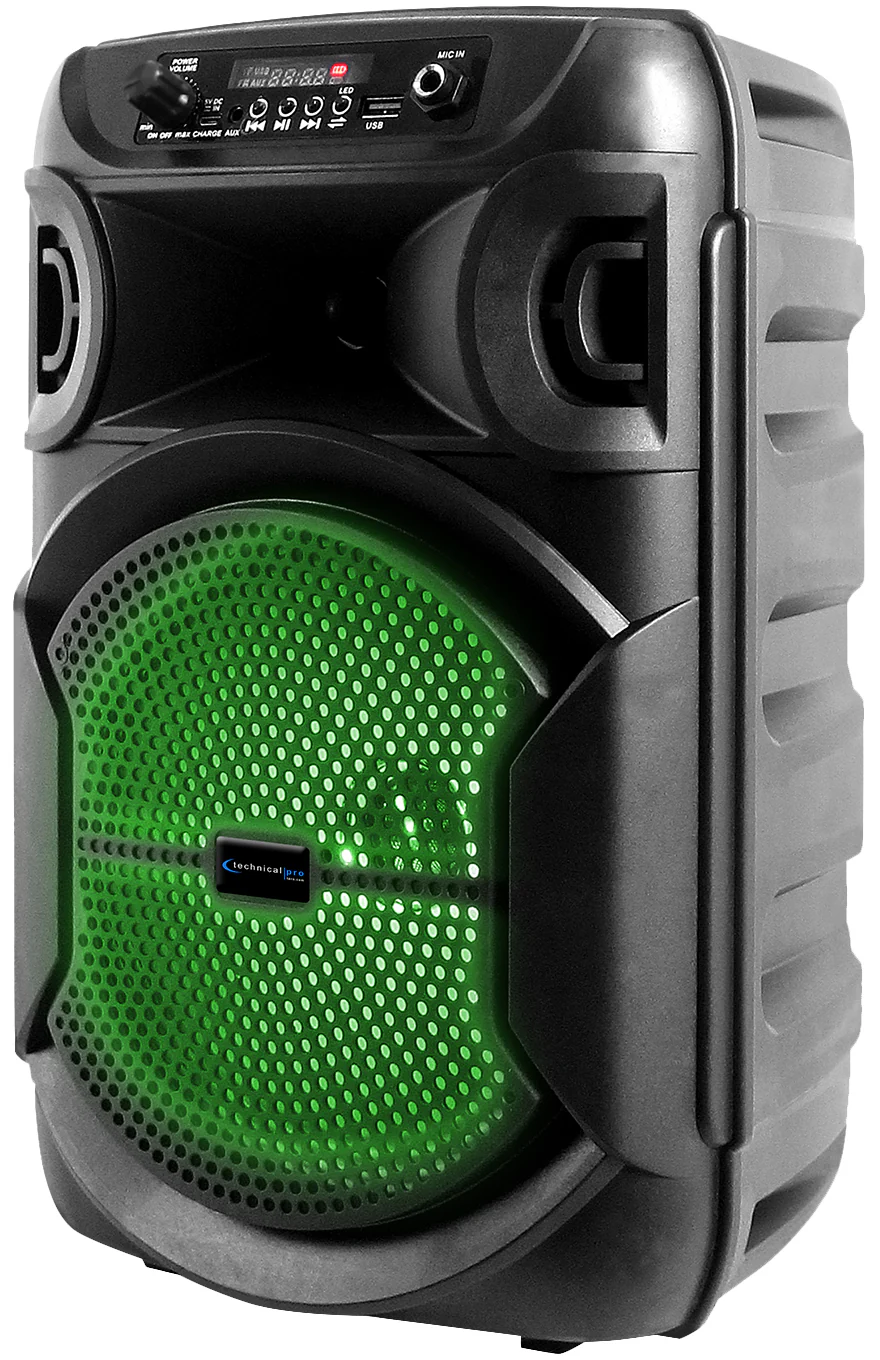 Technical Pro Rechargeable 8" LED Karaoke Machine Speaker System w/Bluetooth+Mic - Image 2