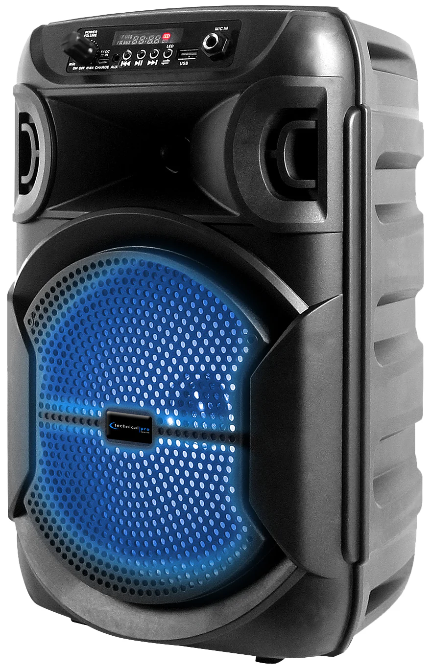 Technical Pro Rechargeable 8" LED Karaoke Machine Speaker System w/Bluetooth+Mic - Image 7