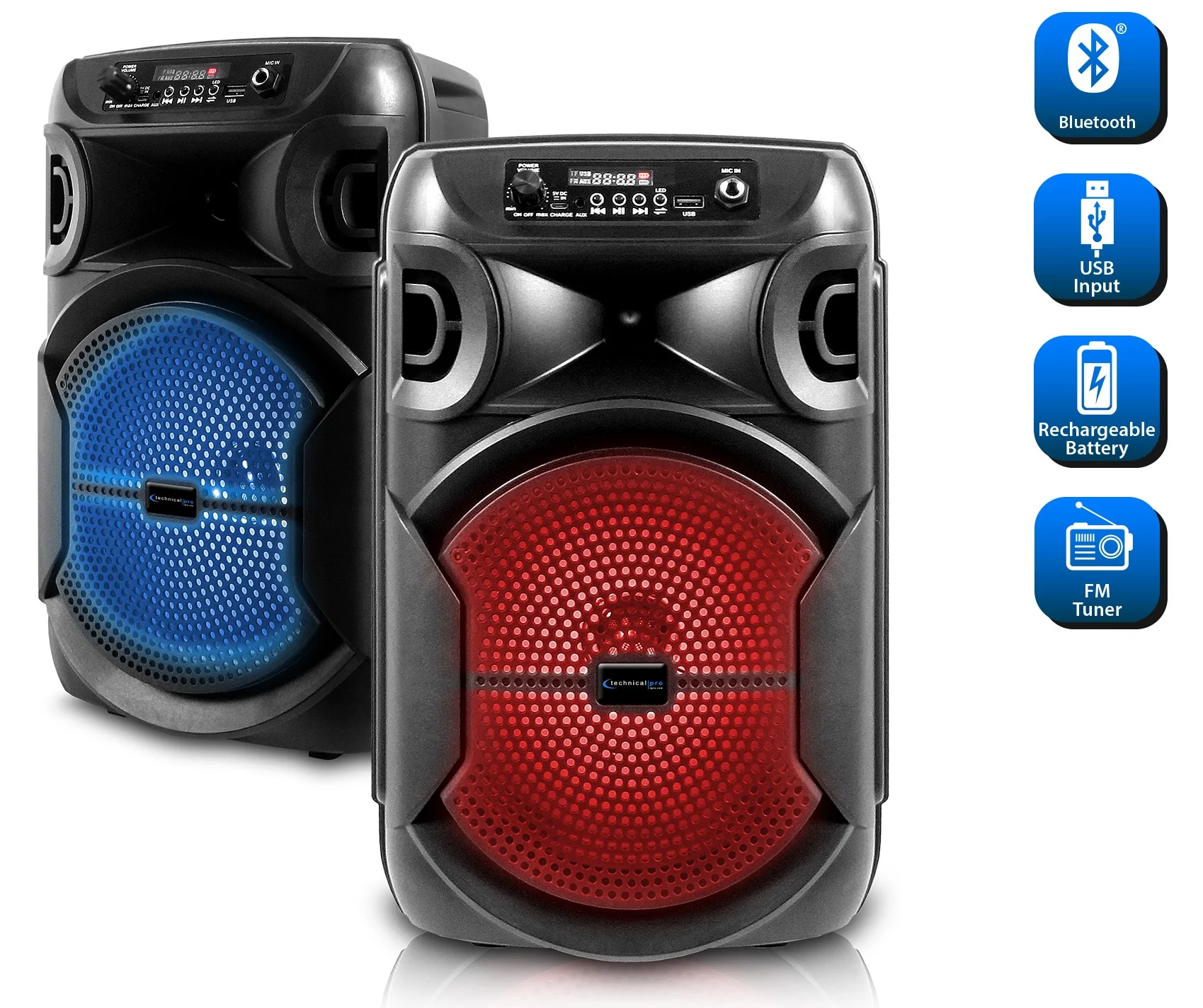 2 Technical Pro BOOMPACK8 8" Wireless Rechargeable Bluetooth Speakers+Microphone - Image 5