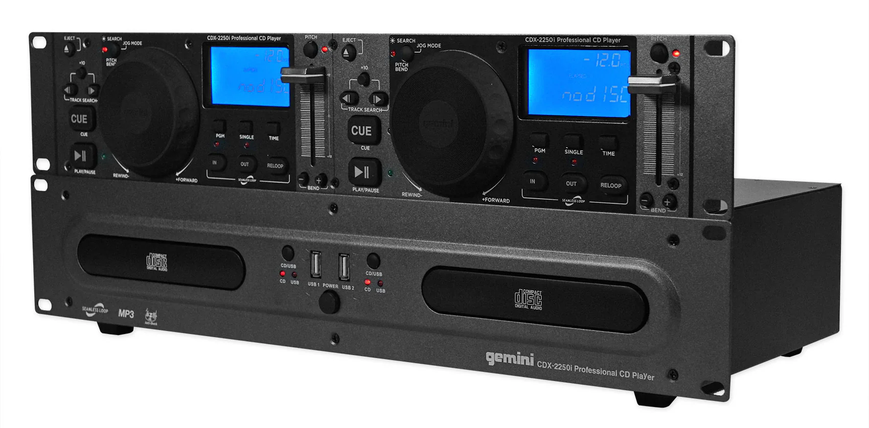 Gemini CDX-2250i DJ Dual Two Deck CD/MP3 Media Player+(2) Par Wash Up-Lights - Image 3