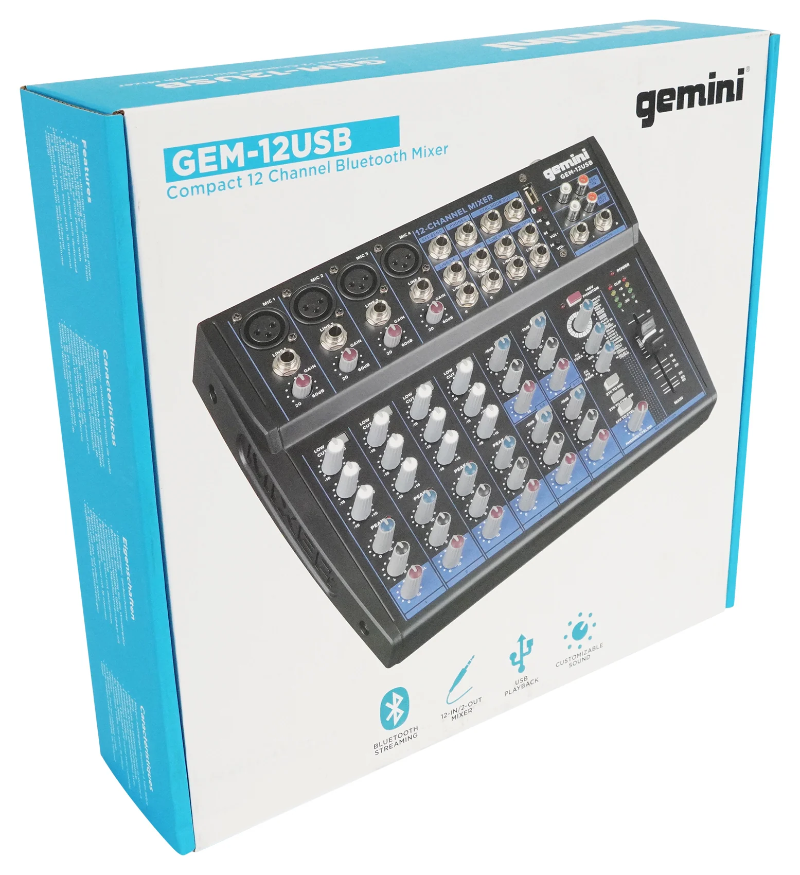 Gemini GEM-12USB 12 Channel Bluetooth Mixer w/USB 12 Ins/2 Bus/3 Band EQ+4) Mics - Image 13