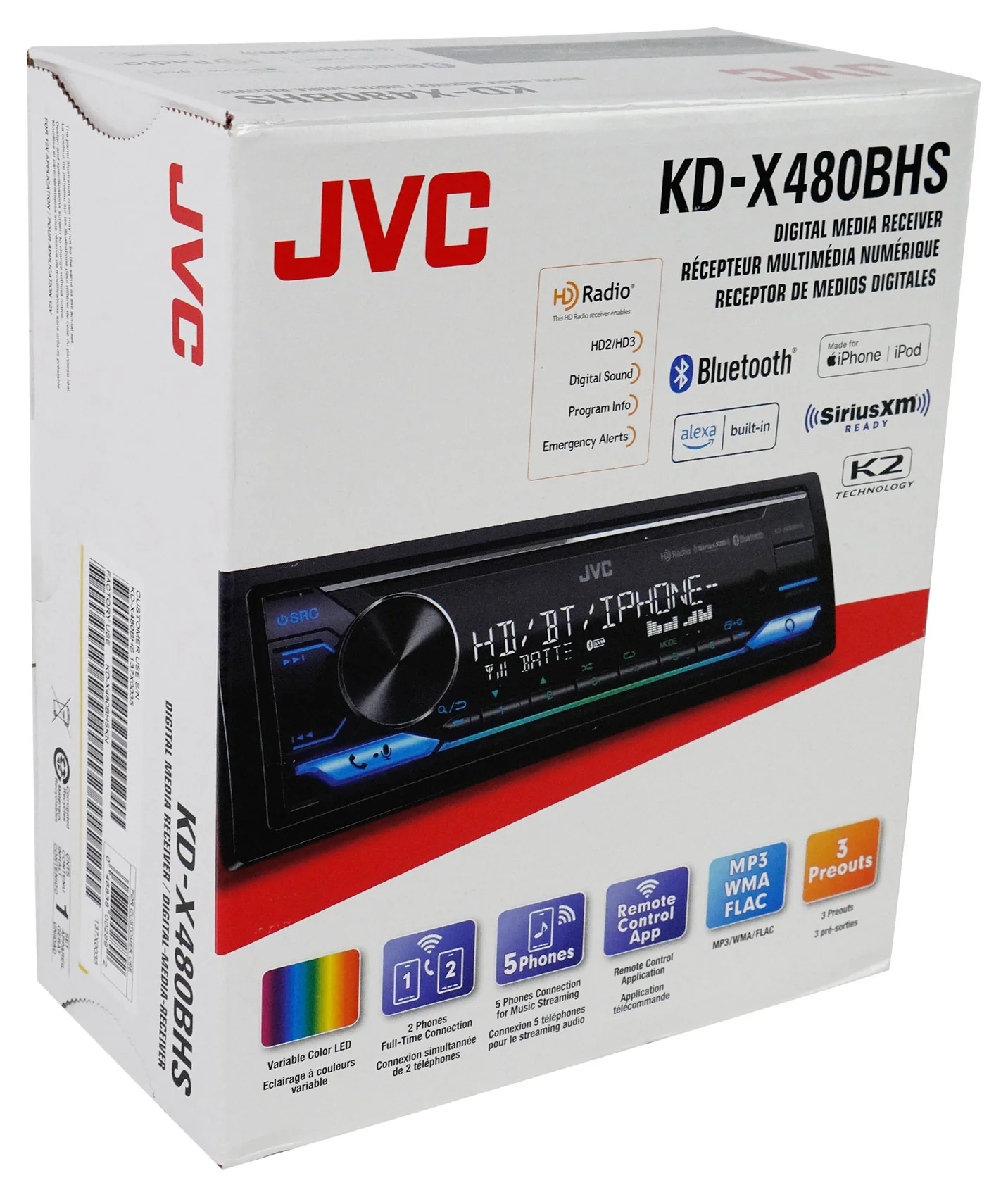 JVC KD-X480BHS 1-Din Car Stereo Bluetooth/USB/XM Ready/Alexa/HD Radio+AUX Cable - Image 8