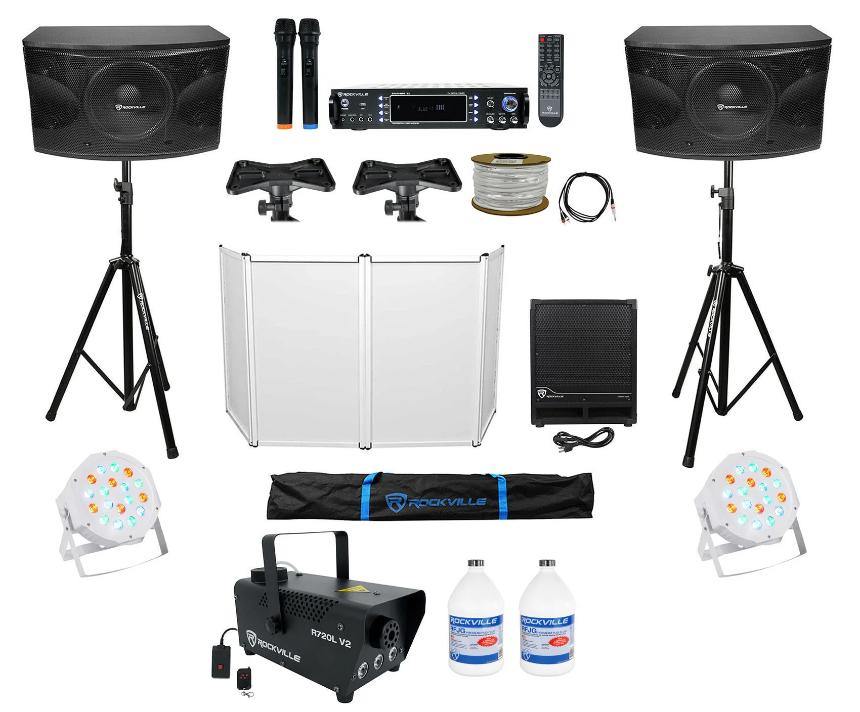 KPS12 12" Speakers 2-Pack + Sub + RPA70WBT Amp + Facade + Lights Bundle