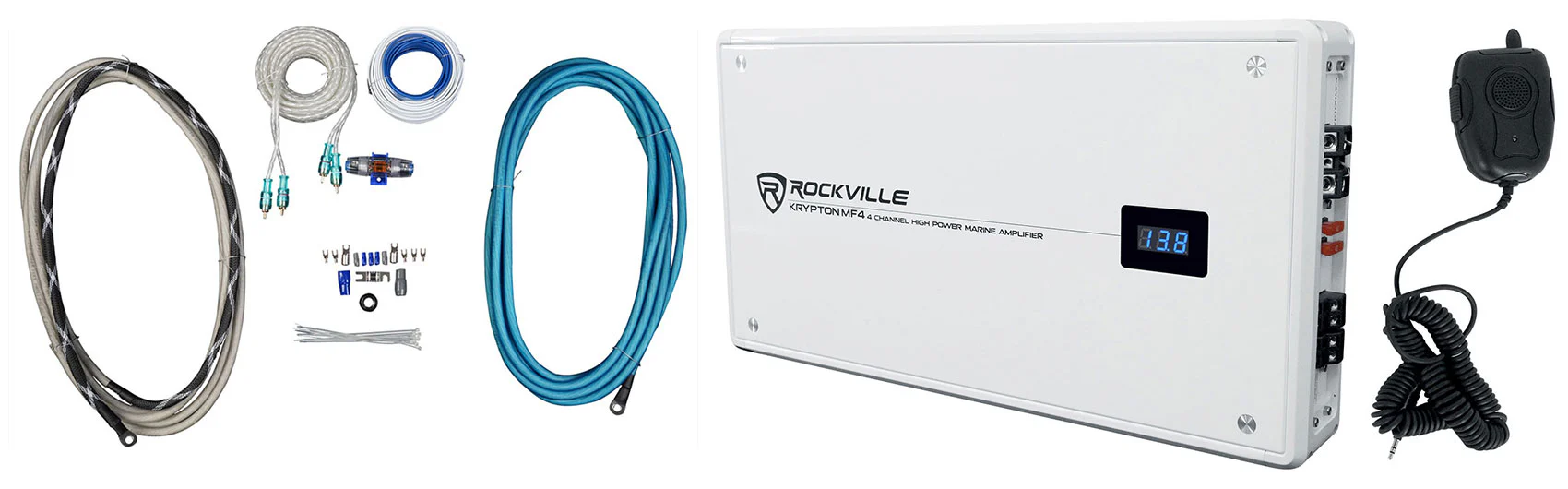 KRYPTON MF4 White Marine Amplifier + RMWK4 Wiring Kit Bundle