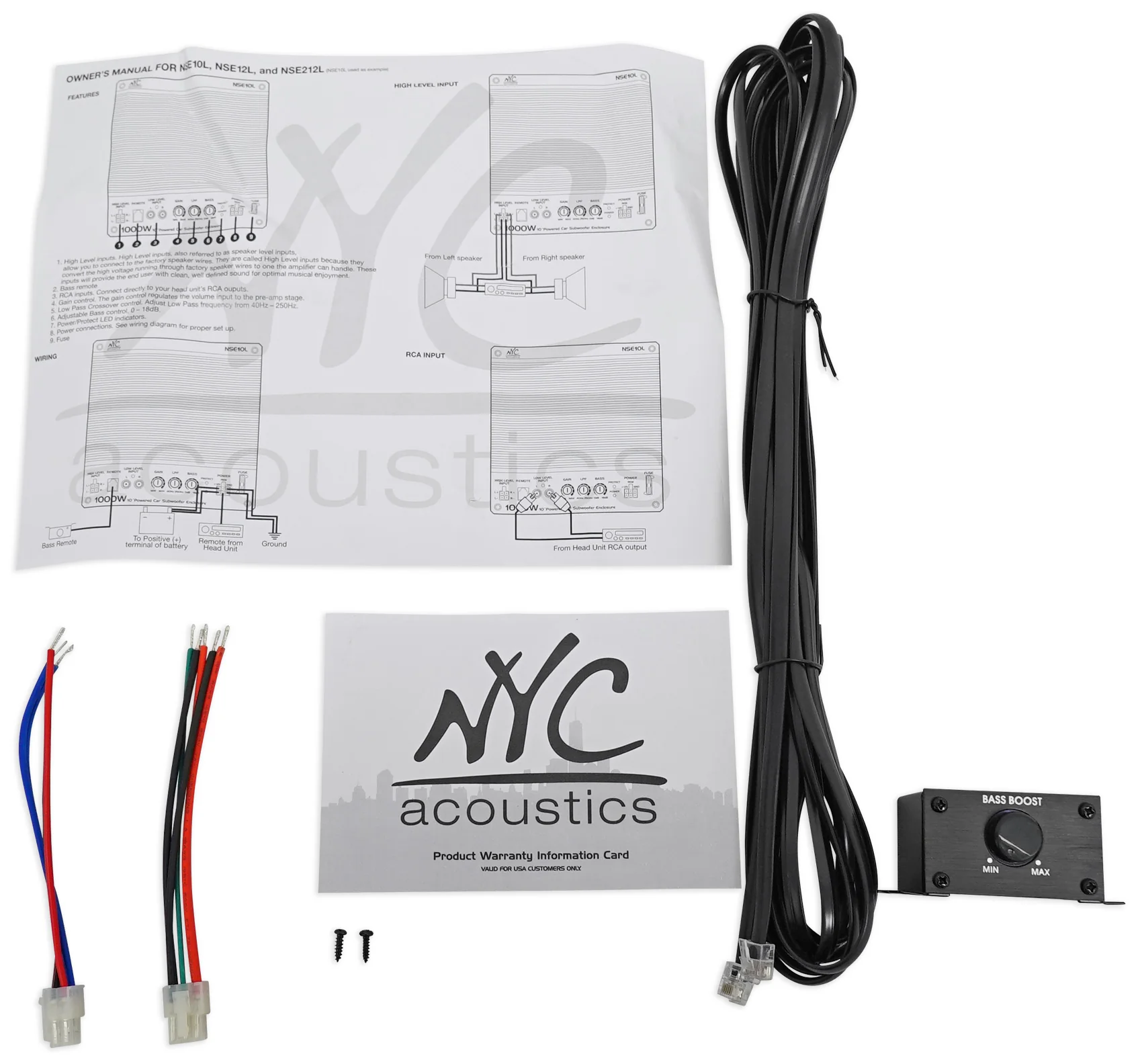 NYC Acoustics NSE12L 12" 1200w Powered Car Subwoofer/Sub Enclosure+LED+Amp Kit - Image 9