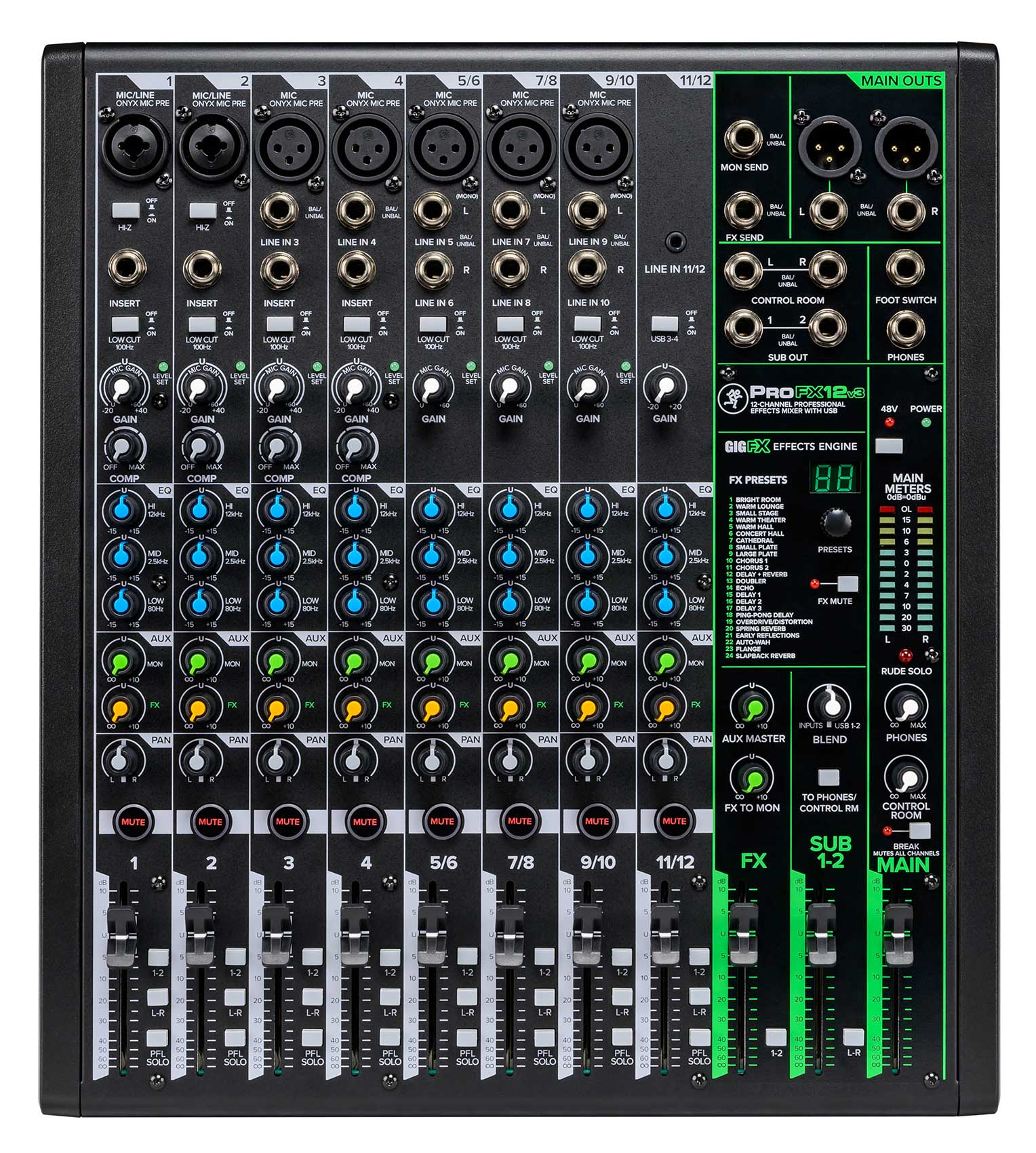 Mackie ProFX12v3 12-Channel Effects Mixer w/USB+7 Piece Drum Mic Kit ProFX12 v3 - Image 7