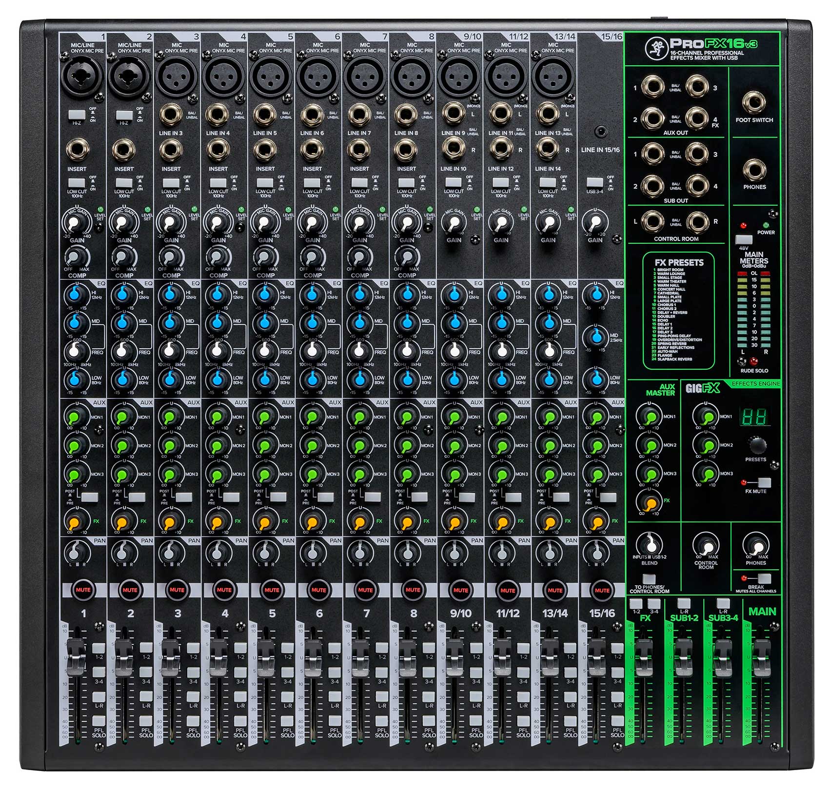 Mackie ProFX16v3 16-Channel 4-Bus Effects Mixer w/USB+Dual Wireless UHF Mics - Image 2