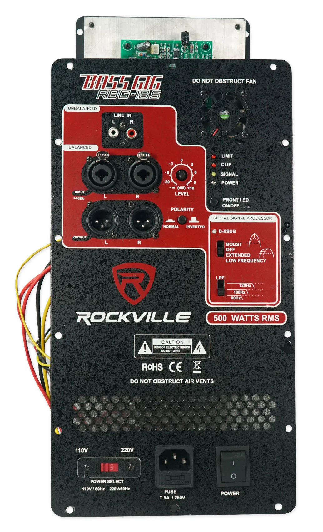 500 Watt RMS Powered Subwoofer Amplifier Plate Module Panel XLR and TRS In XLR Out