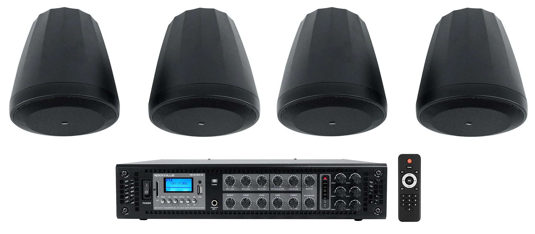 JBL Control 64P/T Black 4-Pack + RCS180-6 6-Zone 180W Amp Bundle