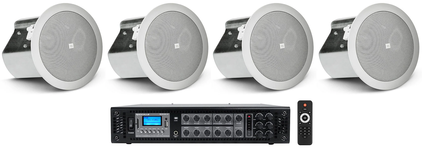 CONTROL 14C/T White 4-Pack + RCS180-6 6-Zone 180W Amp Bundle