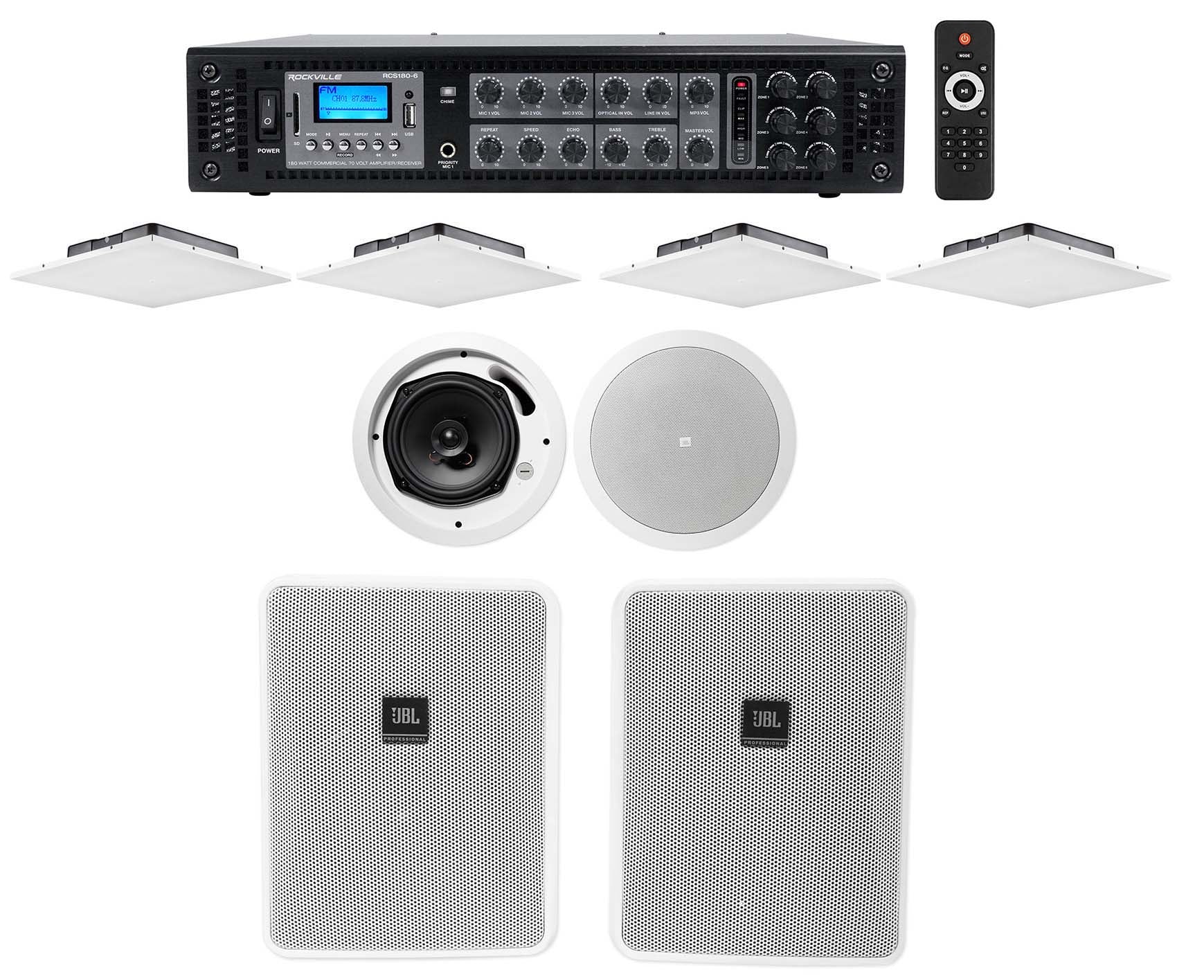 LCT 81C/T White 4-Pack + RCS180-6 6-Zone 180W Amp Bundle