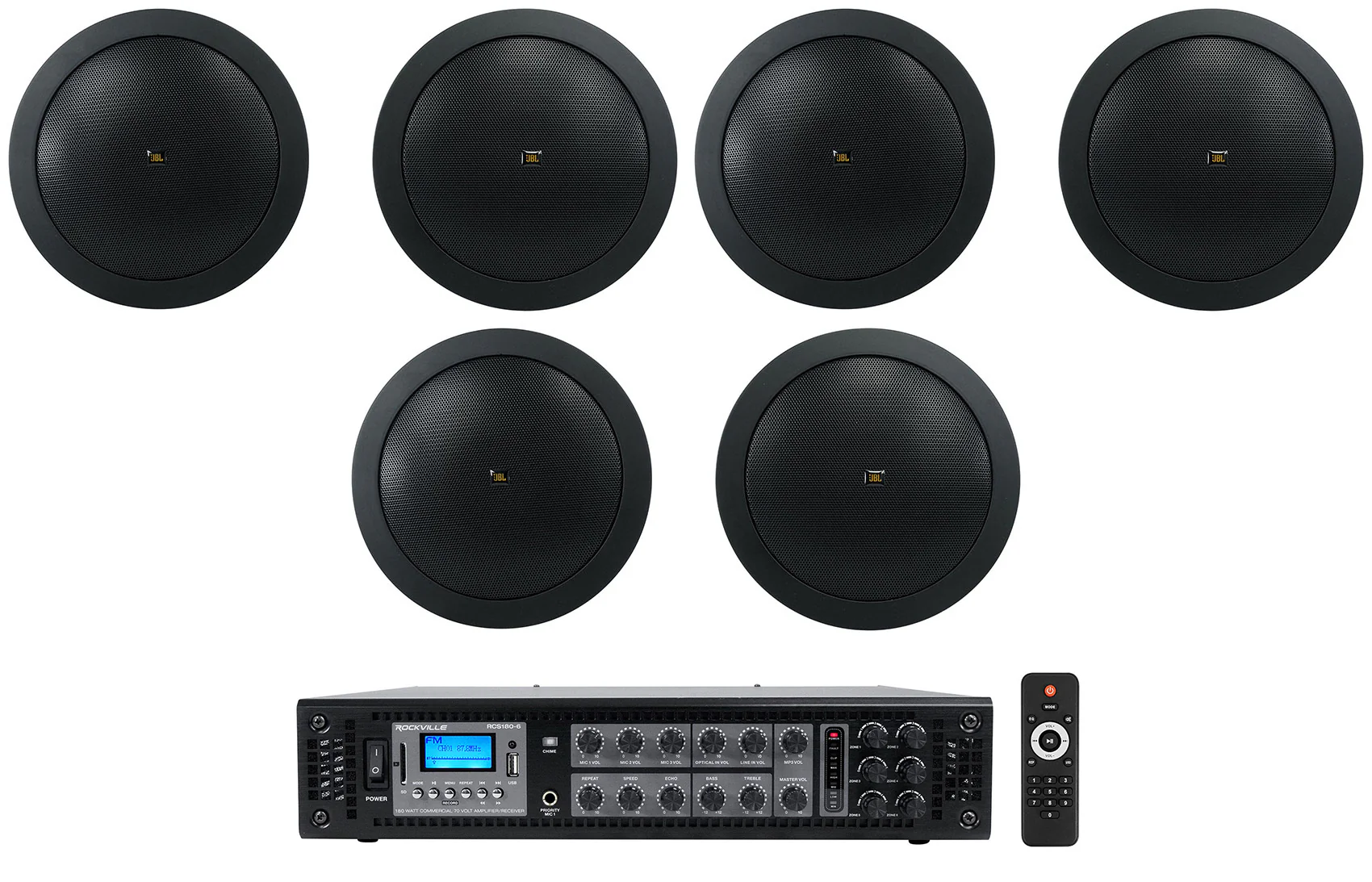 CONTROL 14C/T Black 6-Pack + RCS180-6 6-Zone 180W Amp Bundle