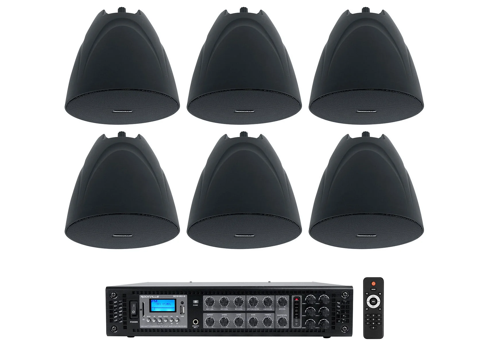 PEN-525T Black 6-Pack + RCS180-6 6-Zone 180W Amp Bundle