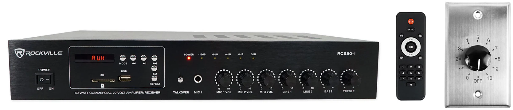 RCS80-1 60W Amplifier + VOL70100 Stainless Wall Volume Control Bundle