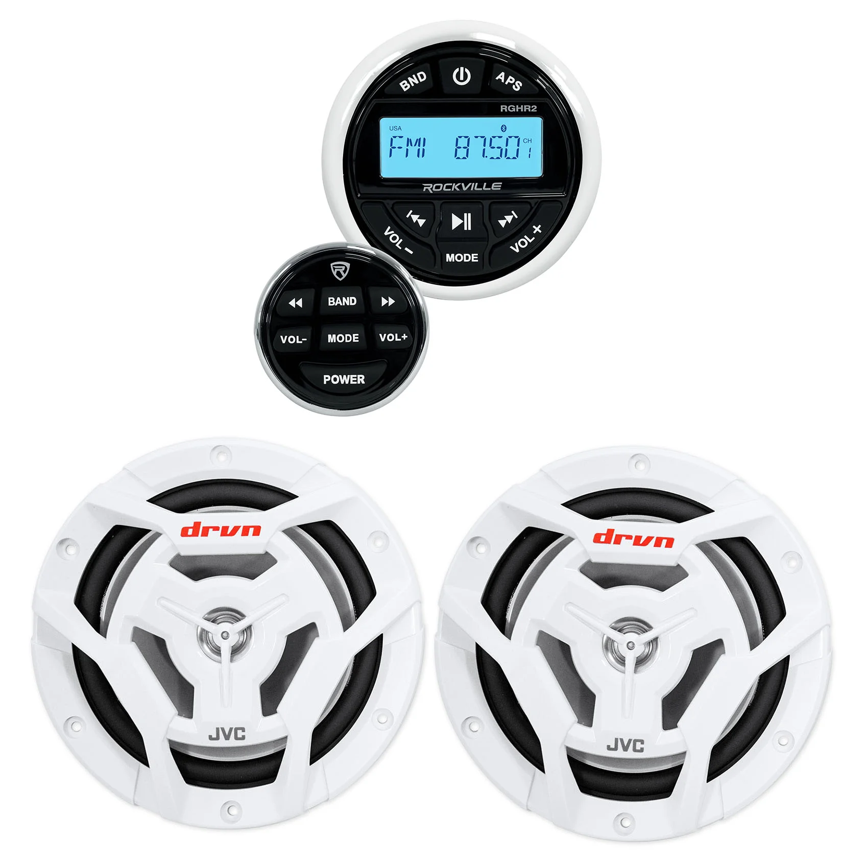 4 Zone Marine Receiver + 6.5" White Coaxials 2-Pack Bundle