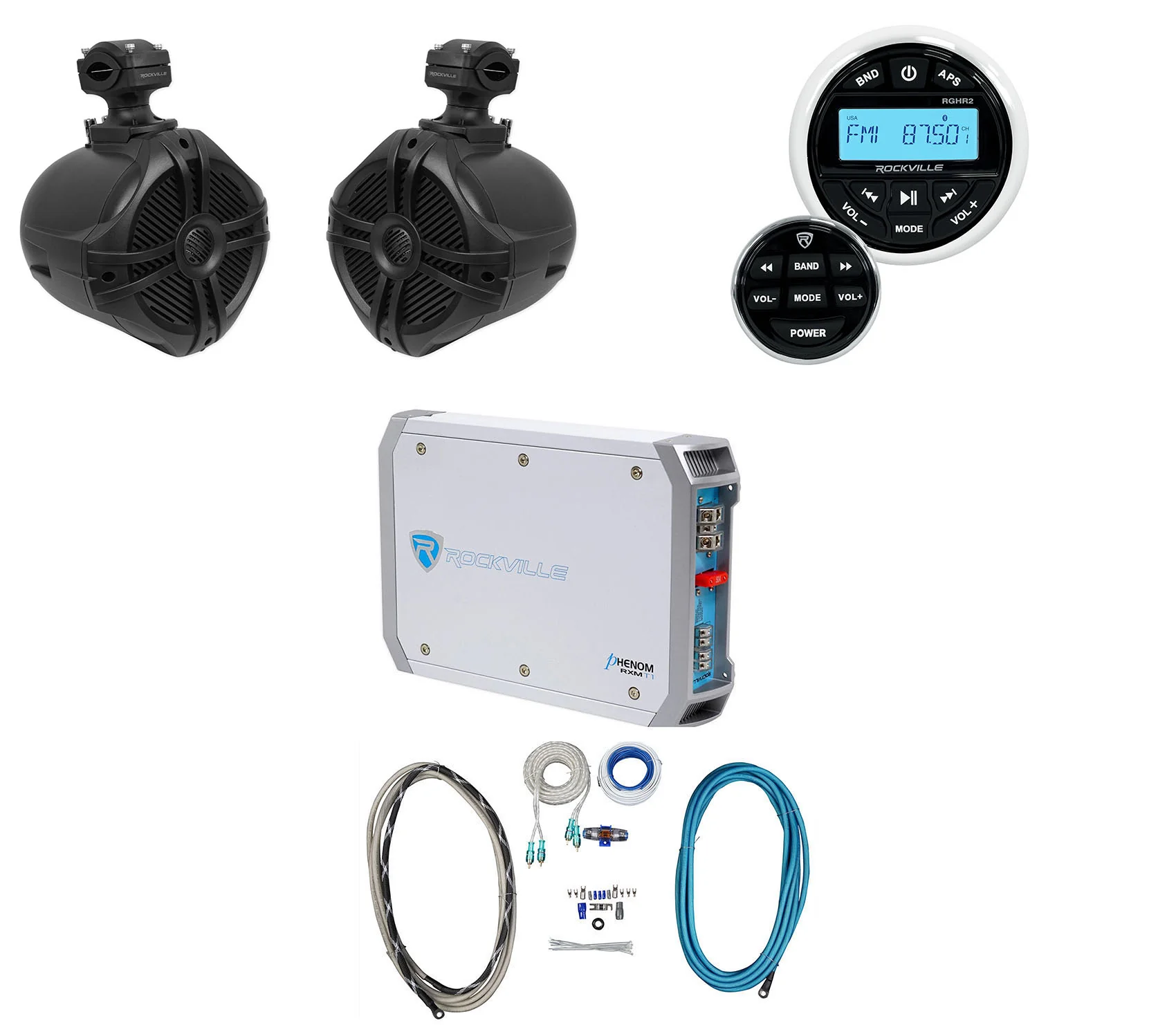 RWB70B Black 2-Pack + 2-Channel Marine Amplifier Bundle