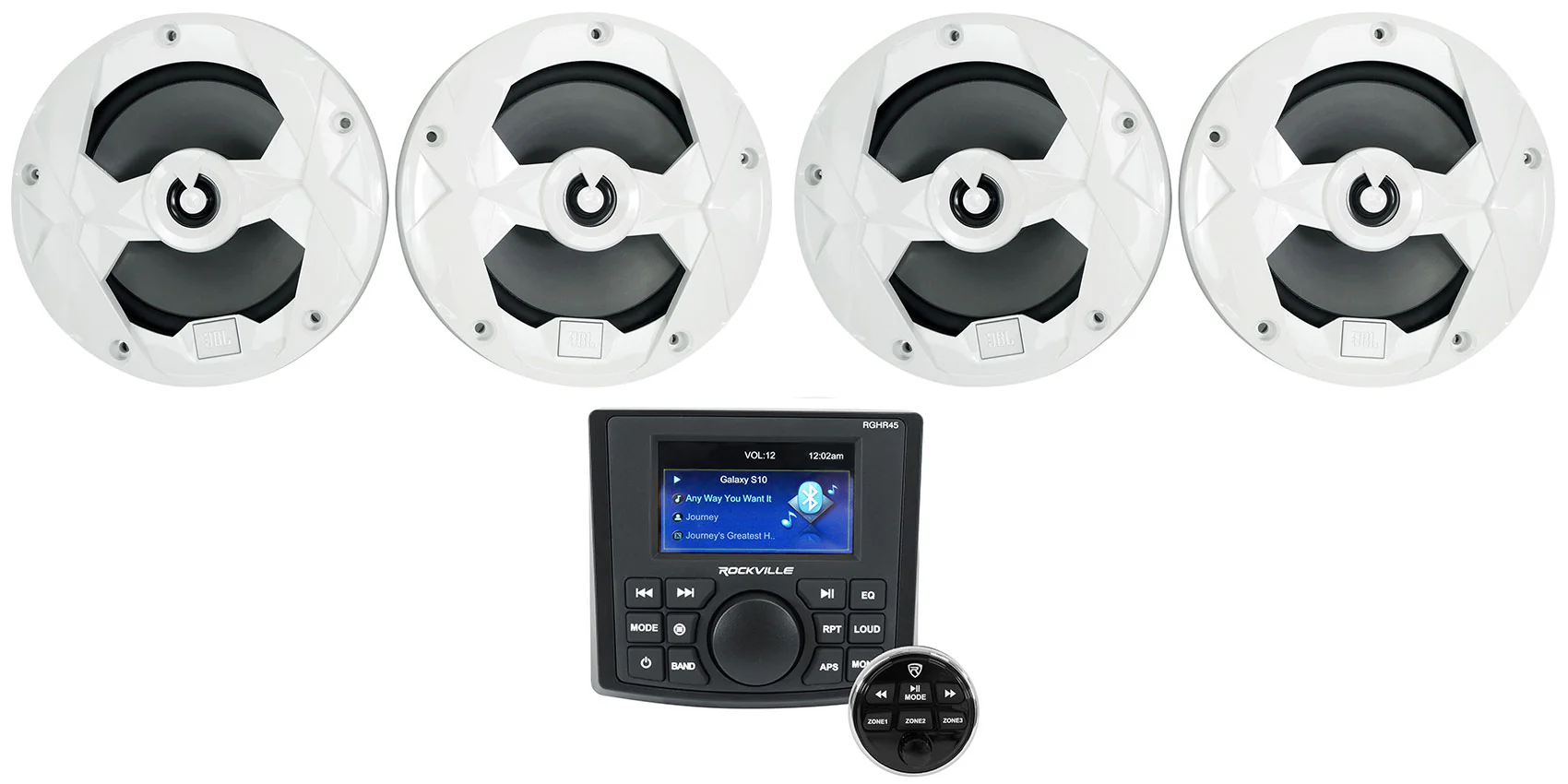 MS65W White 4-Pack + 4-Zone Marine Receiver Bundle