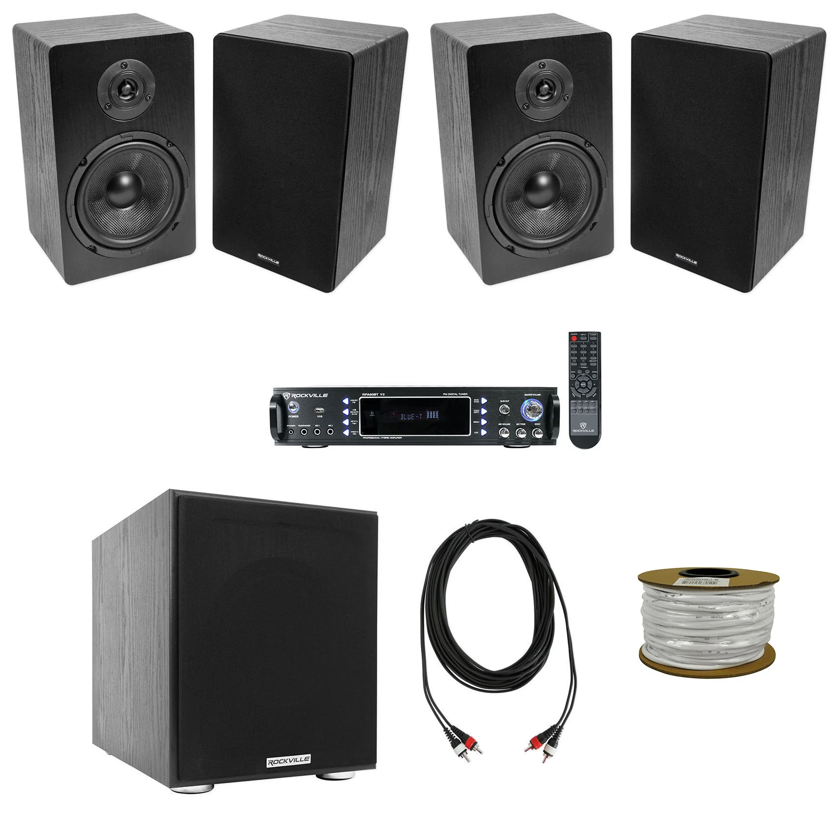 RPA60BT Receiver + RockShelf 68B 2-Pack + Rock Shaker 8 Sub Bundle