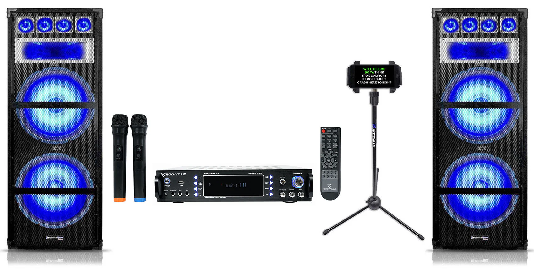 RPA70WBT Karaoke Receiver + Dual 15" LED Speakers Bundle