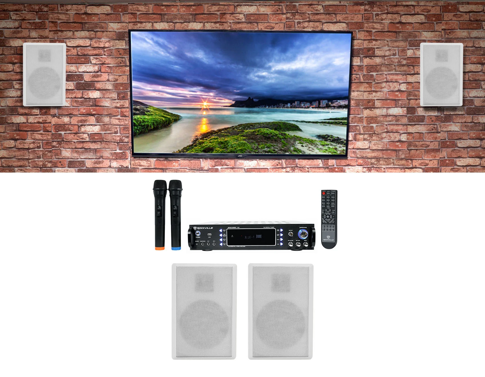 RockSlim White 2-Pack + RPA70WBT Karaoke Amplifier Bundle