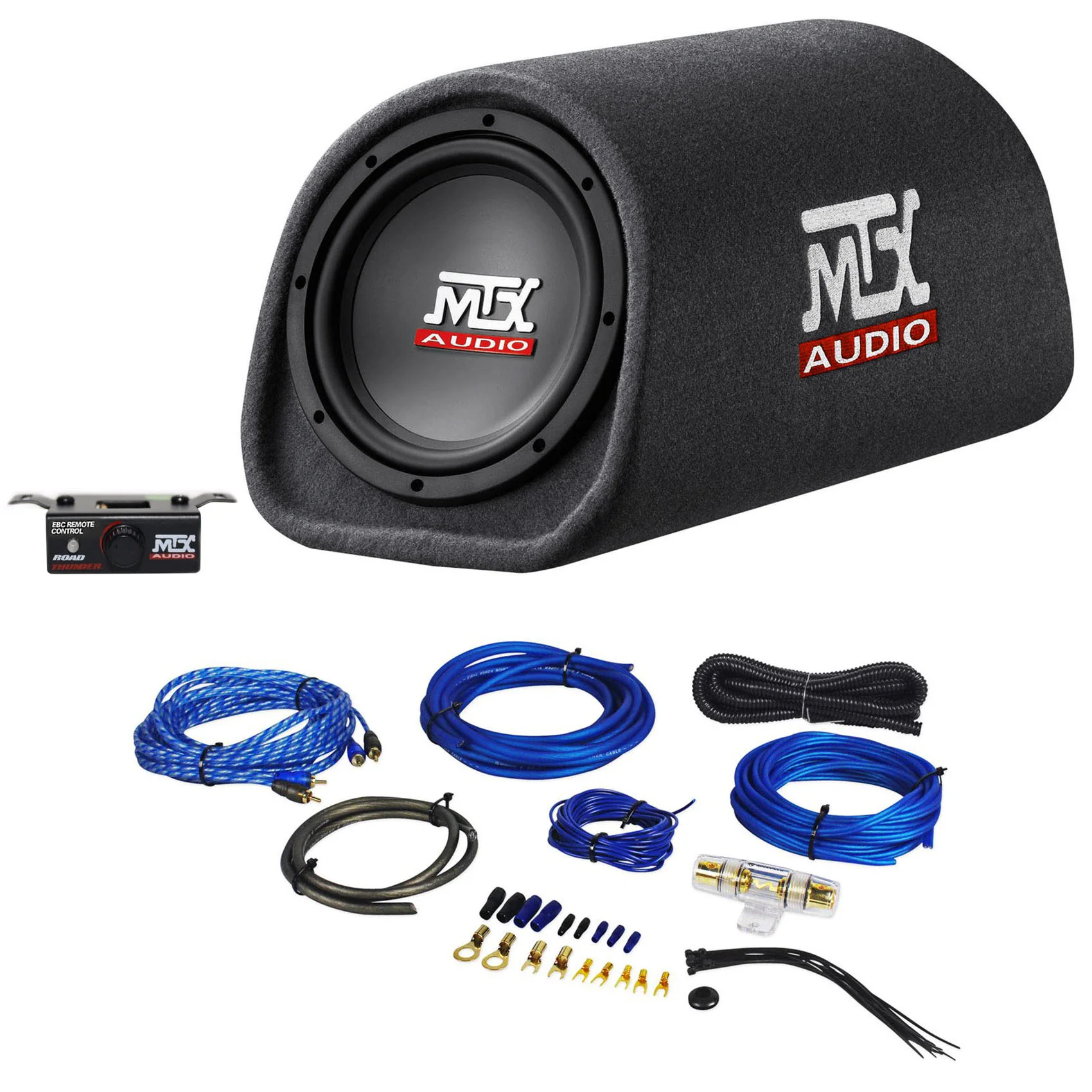 MTX Road Thunder RT8PT 8β 240 Watt Powered Vented/Ported Bass Tube+Amp Wire Kit