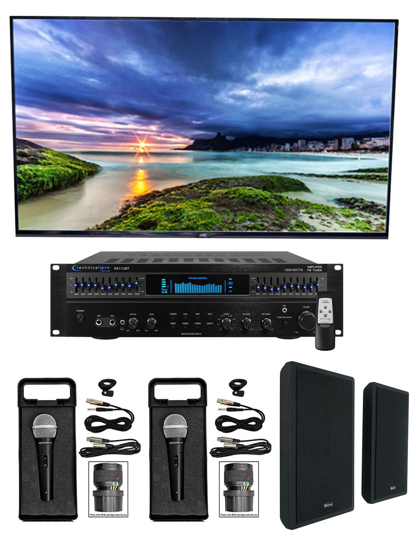 Technical Pro Home Karaoke Machine System+(2) 5.25" Black Wall Mount Speakers