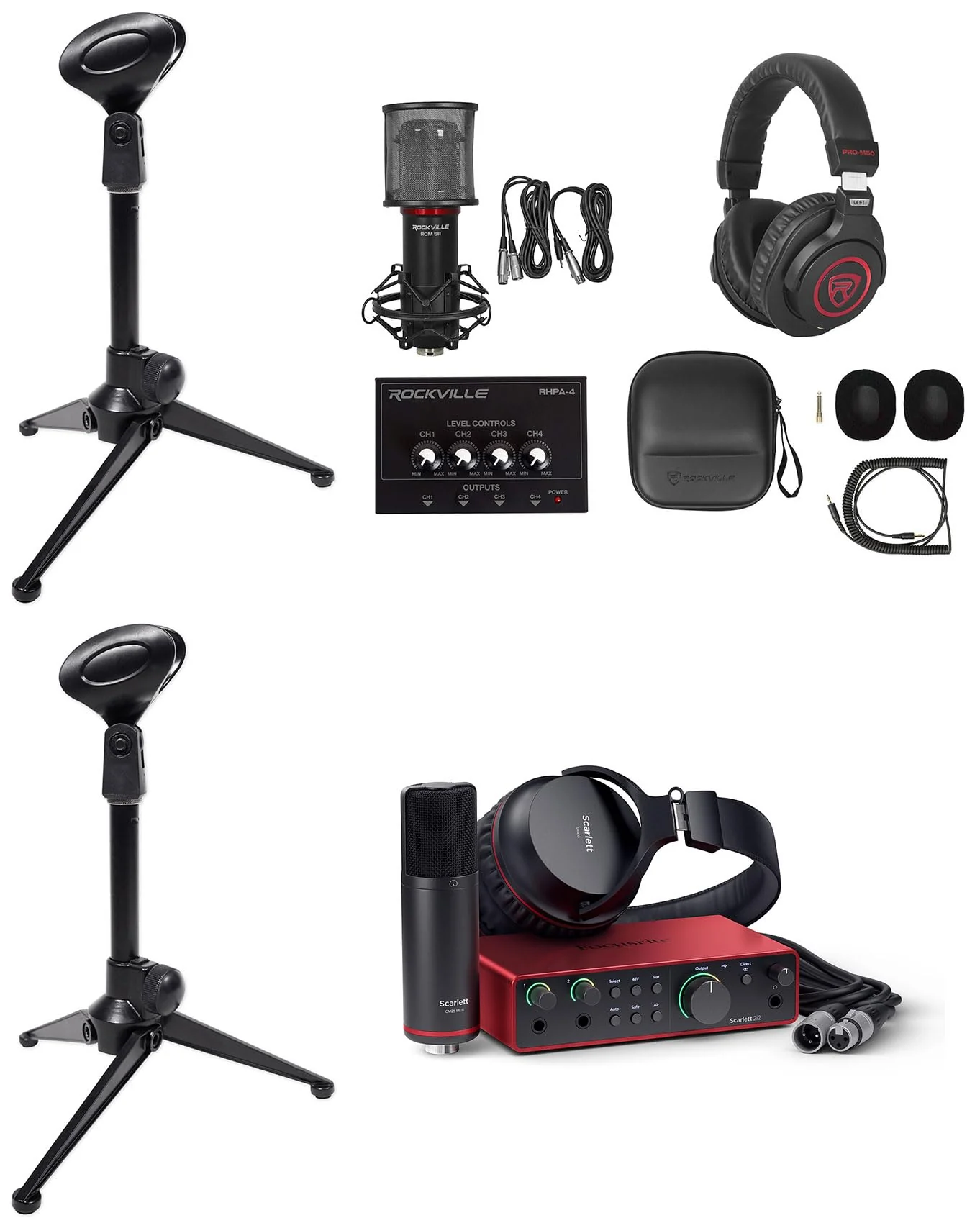 2-Person Podcast Recording Kit w/Scarlett 2i2 Studio 4th Gen Interface + Stands