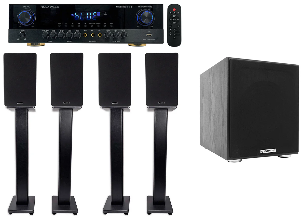 SINGMIX 5 V2 Amplifier + RockShelf 68B Speakers 4-Pack Bundle