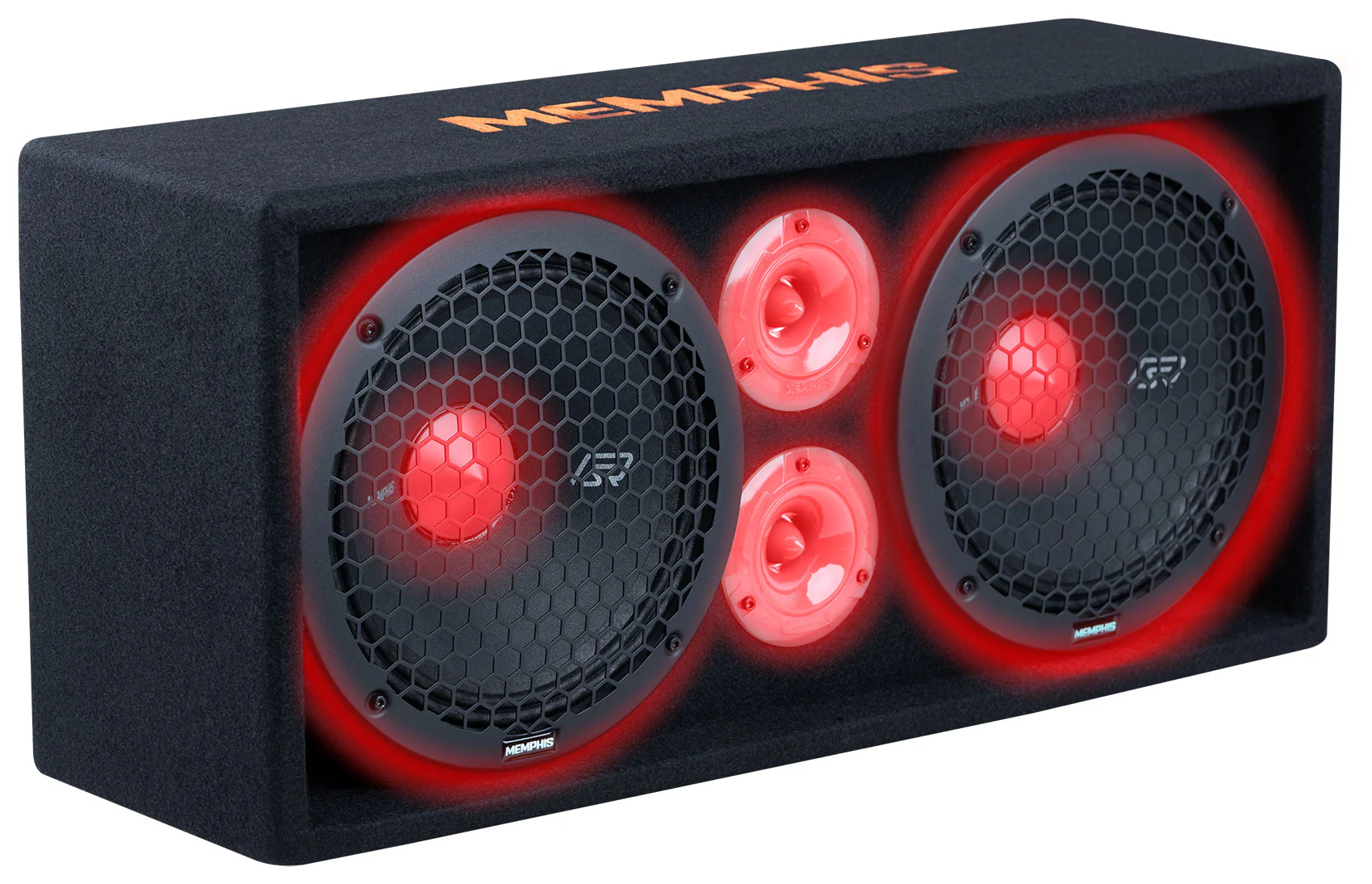 Memphis SRXPE10D4F Dual 10 inch Chuchero Car Enclosure Box w/ LED's and Bluetooth Speaker - Image 10