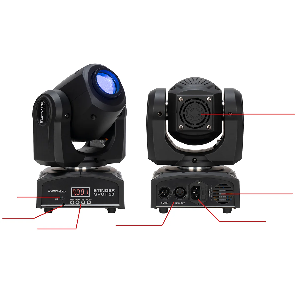American DJ Eliminator Stinger Spot 30 White LED DMX 30W Moving Head Light+Cable - Image 7