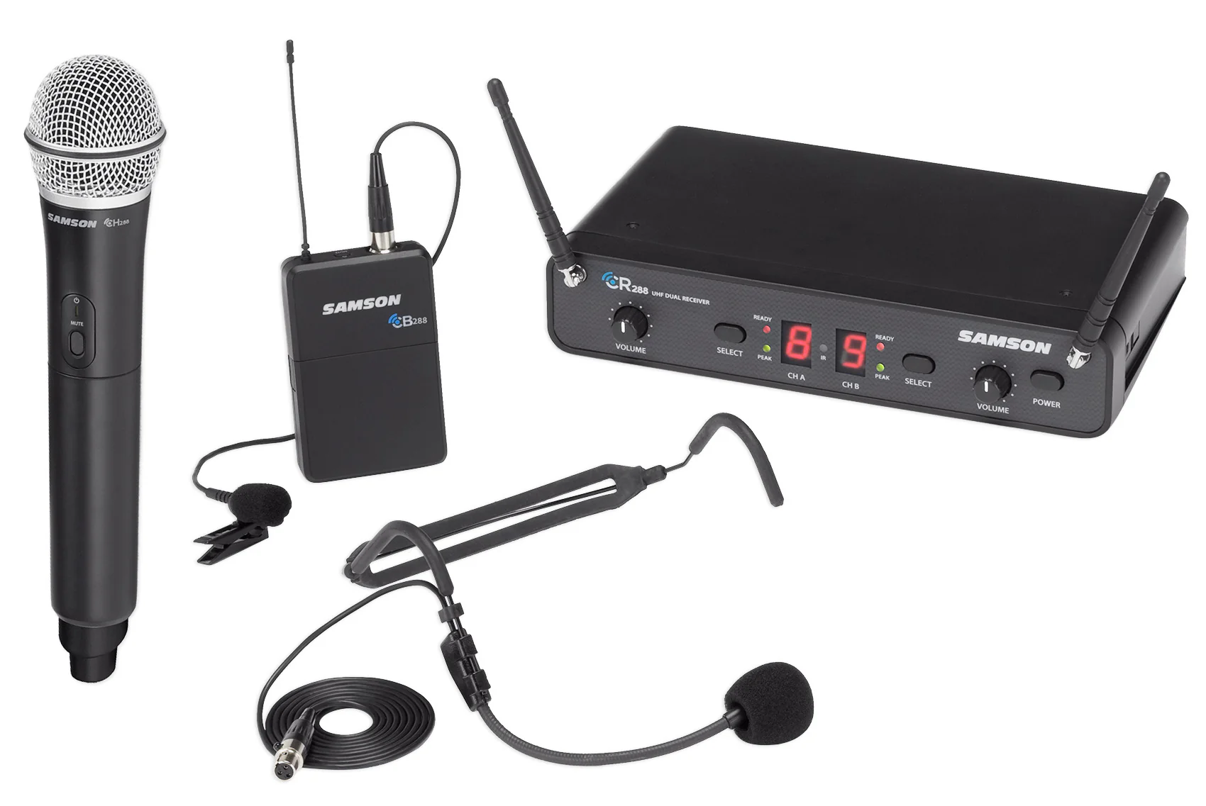 Samson Concert 288 UHF Beltpack Lavalier Headset Wireless Microphone+Mic Stand - Image 12